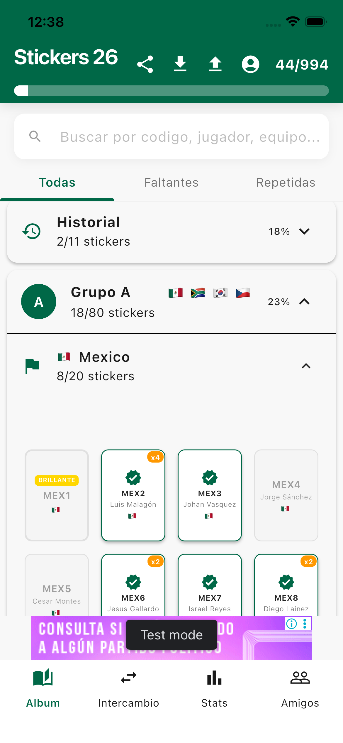 Estadísticas de Progreso - Stickers 26